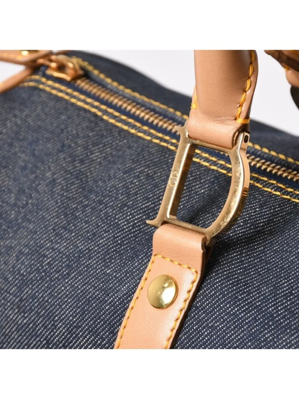 Dior Trotter Handbag Denim 35 Boston Gold